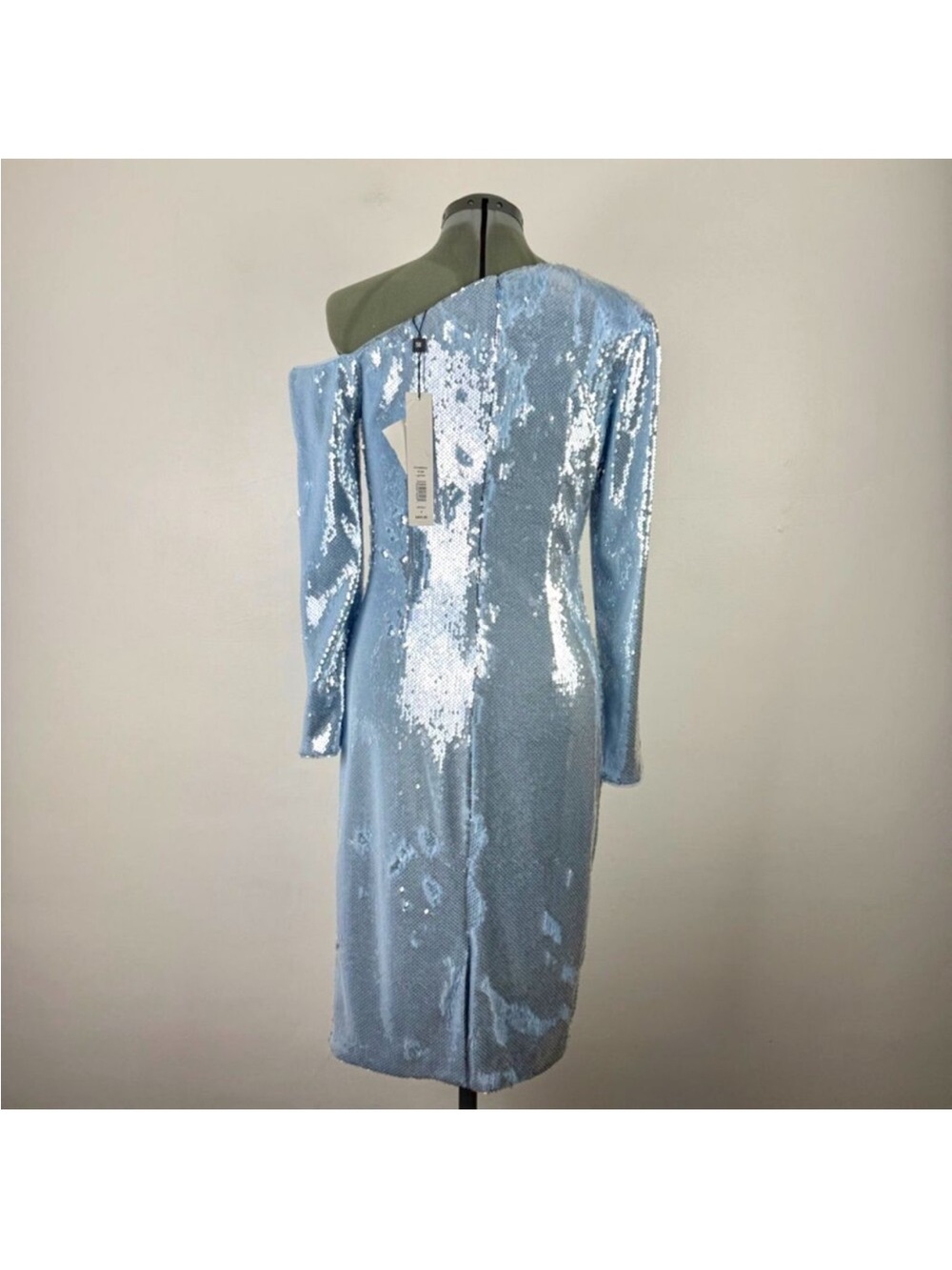 Badgley Mischka Light Blue One-Shoulder Sequin Cocktail Dress